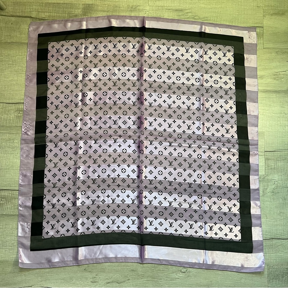 LOUIS VUITTON Lilac Purple Black Silk Monogram Scarf Wrap Shawl - Picture 9 of 16